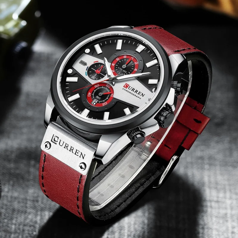 CURREN 8394 Casual Brand Men's Quartz Watch Sports Multifunction Chronograph Luminous Calendar Waterproof Leather Strap Watches