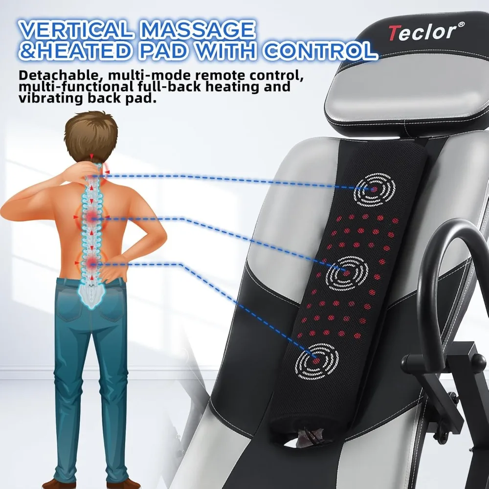 Advanced Heat and Massage Inversion Table for Back Pain Relief Heavy Duty 350 lbs Capacity Wider Thickened Backrest Strength