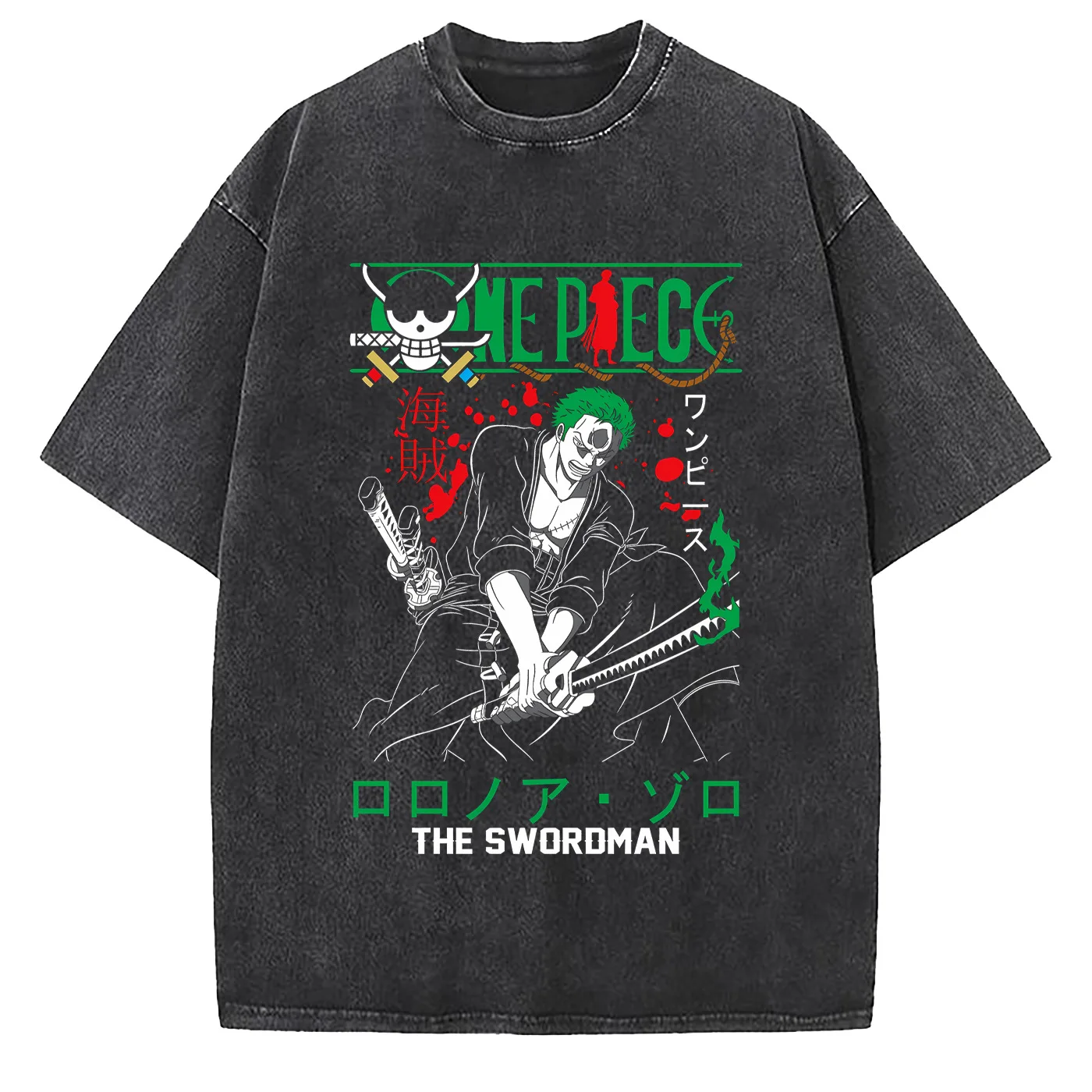 One Piece Sanji Chef Skull Printed T-shirt Men's and Women's Washed T-shirt High Quality Vintage Cotton T-shirt Harajuku Tops
