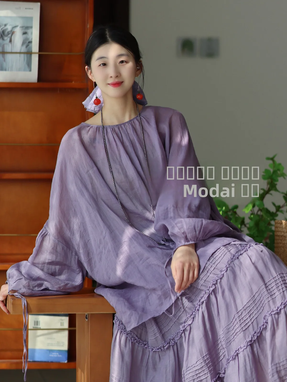 

Original Women's round Ne Dstring Hemp Lightweight Breathable Top Spring Summer New Arrival Casual Loose Sle Long Sve