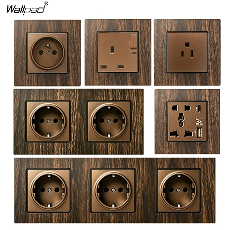 Wallpad Luxus Holzdesign Metallrahmen Wandsteckdose 220V Multi-Standard US EU FR UK Stecker Haushalt Wandstromanschluss