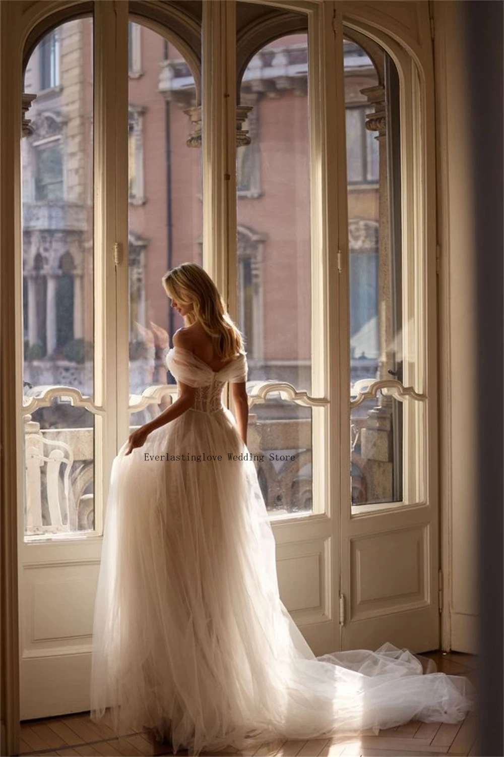 พราวปิดไหล่ลูกไม้Appliqueเจ้าสาวปลูกชุดแต่งงานสายSide Slit Custom Made 2026 Vestido De Noiva