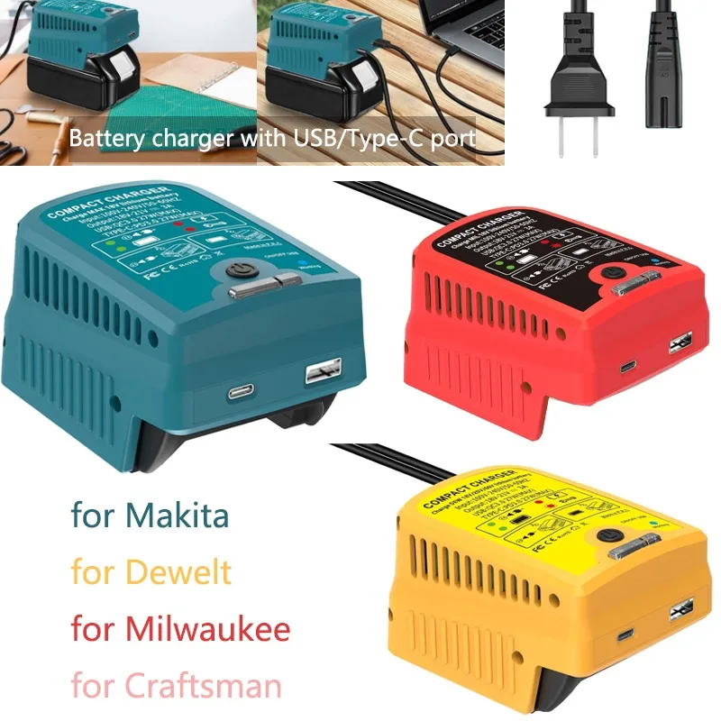 

Быстрое зарядное устройство для аккумулятора Makita/Dewelt/Milwaukee/Craftsman 18 В с выходом USB Type-C 110 В 3 А с музыкальным зарядным устройством BL1830 BL1850