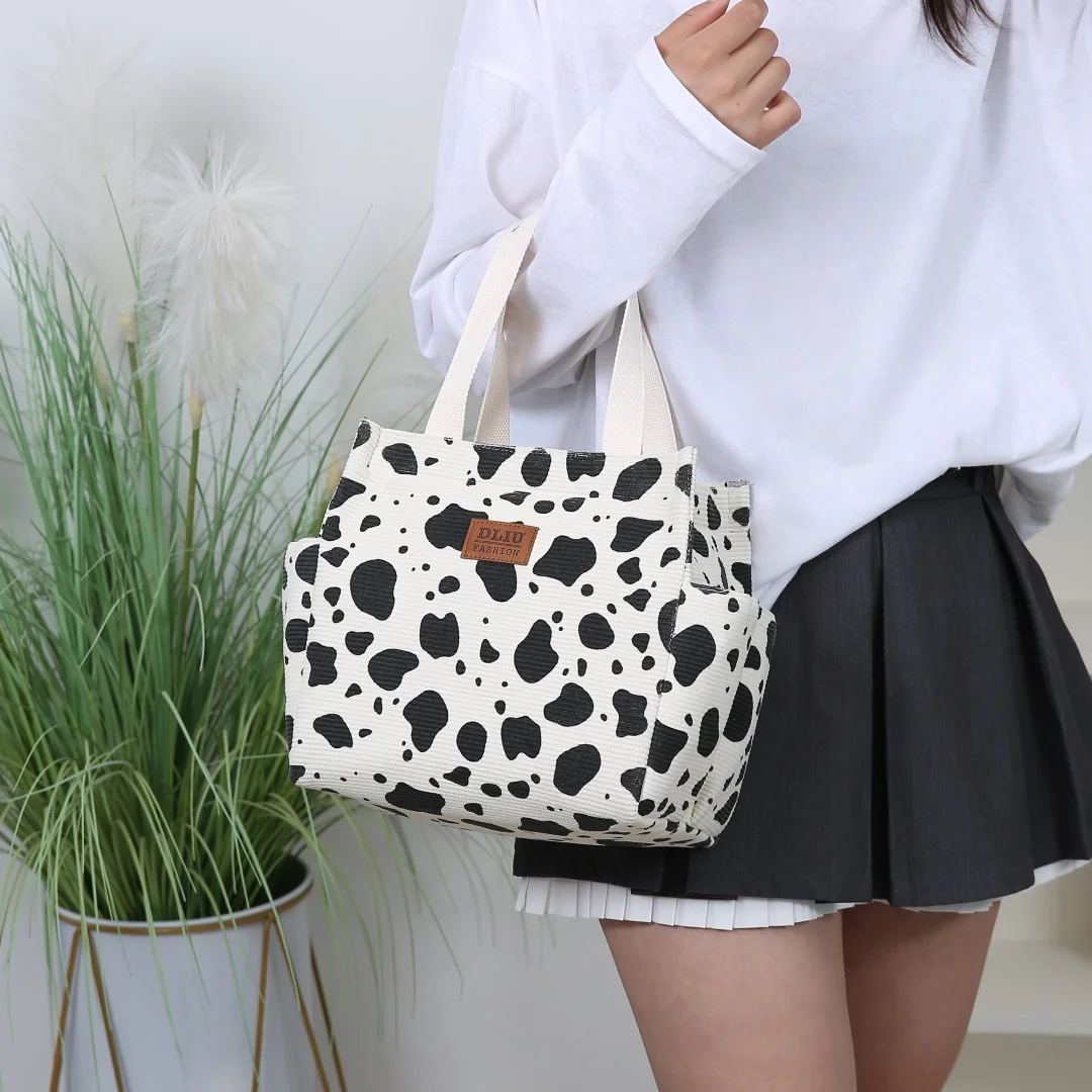 Corduroy Simple Work Handbag Lunch Box Storage Bag Suitable for Shopping Office Large Capacity Retro Daily Use Back to School image 6