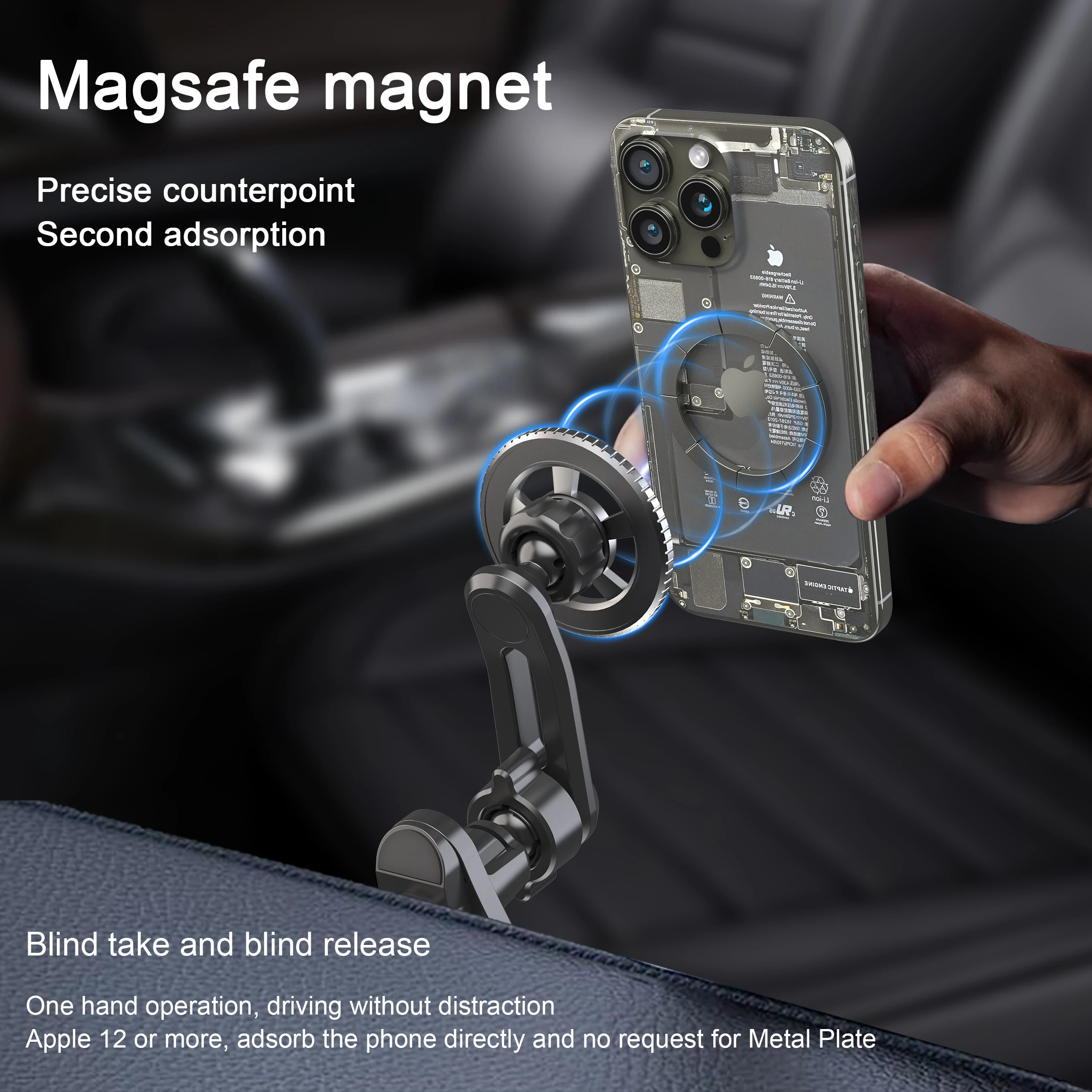 Passend für MagSafe-Autohalterung, [20 starke Magnete] Magnetische Autotelefonhalterhalterung, [Einfach zu installieren und nie blockierende Belüftung] Magnetisch – Detail 3