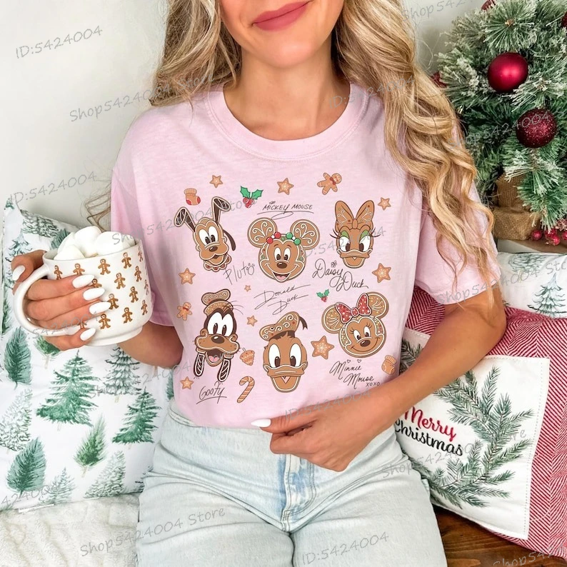 ヴィンテージミッキーと仲間たちジンジャーブレッドクリスマスTシャツ漫画半袖クリスマス服ギフト