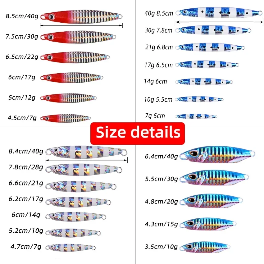 20PCS Drager Slow Casting Metal Jig Fishing Lure Jigging Spoon 7g-50g Artificial Bait Shore Casting Jig Swimbait Fishing Tackle