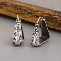 Vintage Silver Color Geometric Solid Earrings Bohemian Metal Carving Pattern Hoop Earrings for Women Jewelry