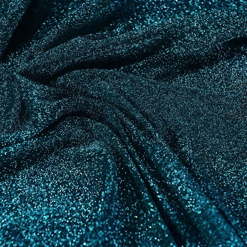 Shiny Fabric High Elasticity Smooth Wrinkle Resistant Peacock Blue Dress Apparel Sewing Fabric Cloth Meters Diy Material - view 3