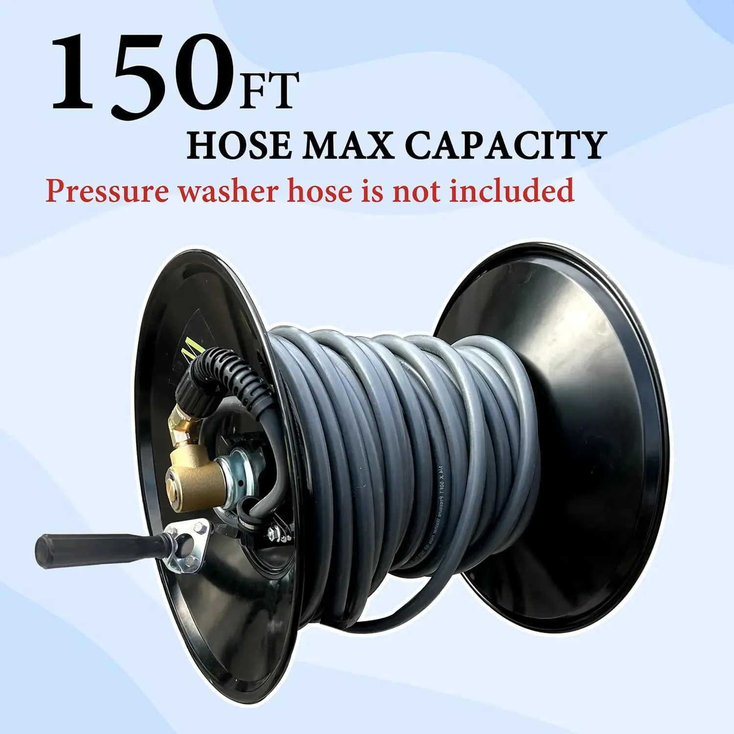 High Pressure Washer Hose Reel 150ft, Heavy Duty Steel Hose Reel, Manual Crank Power Washer Hose Reel with 3/8