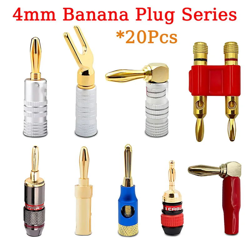 

20pcs/10pairs 4mm Banana Nut Plugs 24K Gold-plated Connector With Screw Lock For Audio Jack Speaker Plugs Black&Red