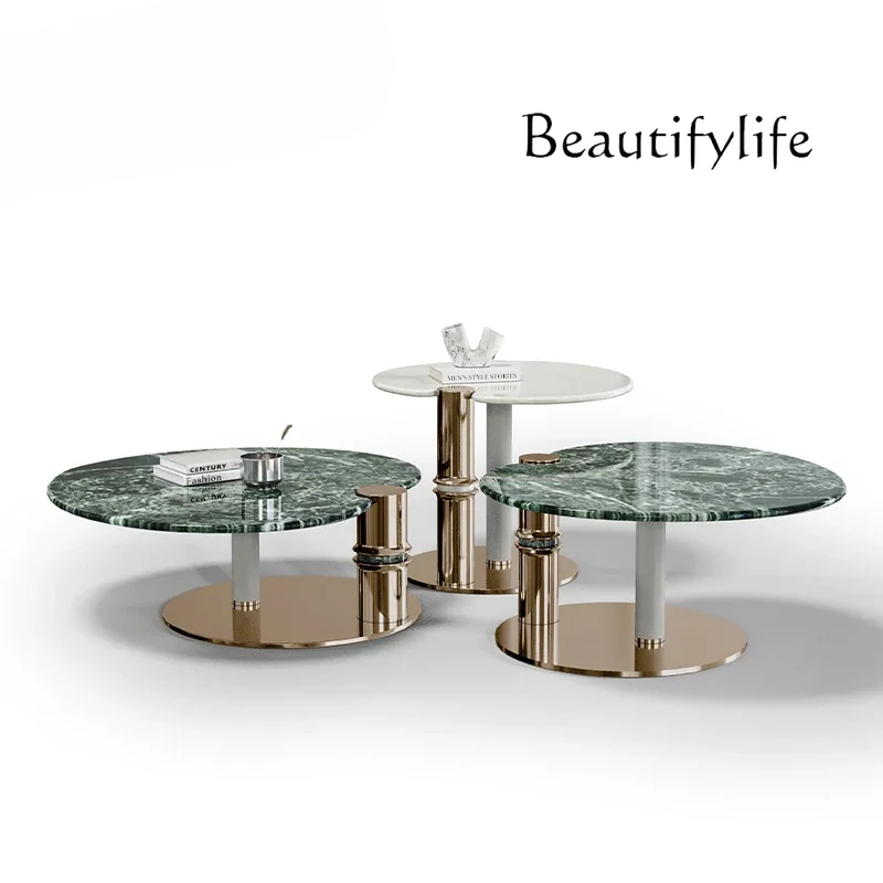 

ls 27Italian modern light luxury natural marble/special-shaped oval bamboo coffee table side table combination