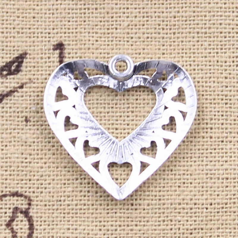 15pcs Charms Hollow Heart 24x25mm Antique Silver Color Pendants Making DIY Handmade Tibetan Finding Jewelry