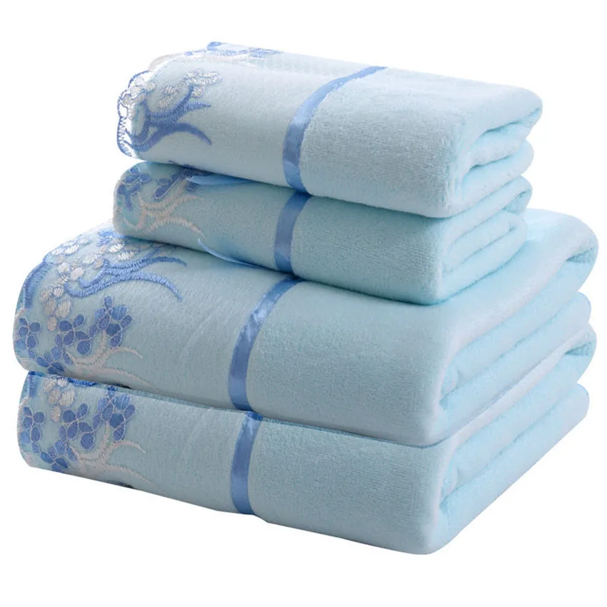 Lace Embroidered Bath Towel Set Microfiber for Adults Colourful Tree Bathroom Face Bath Towels Quick Dry Family Set Large Thick