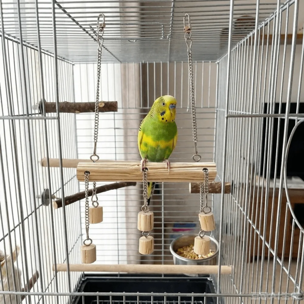 Bite Resistant Parrot Wooden Swing Suspension Bridges Sliding Chain Bird Standing Perch Non-slip Bird Cage Gnawing Toys