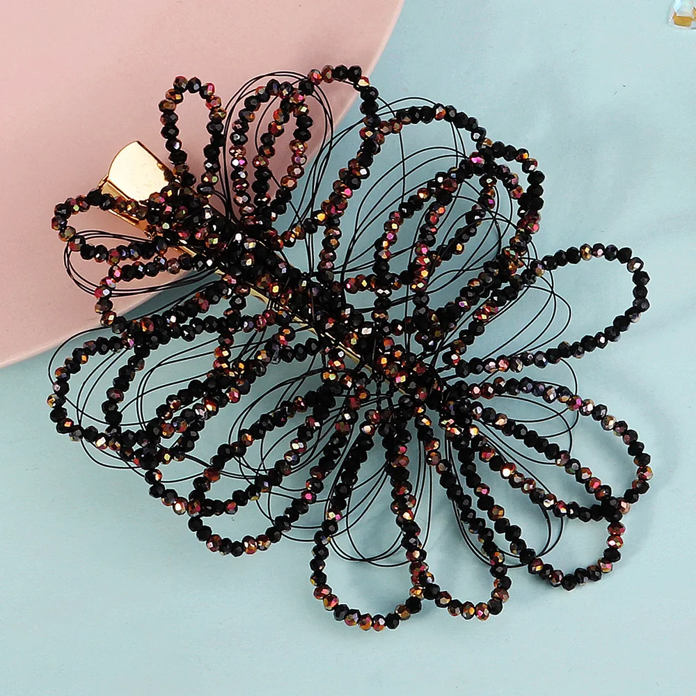 Handmade Crystal Flower Hairpins for Women Hair Clips Trendy Hair Accessories Party Headpiece Jewelry Gift