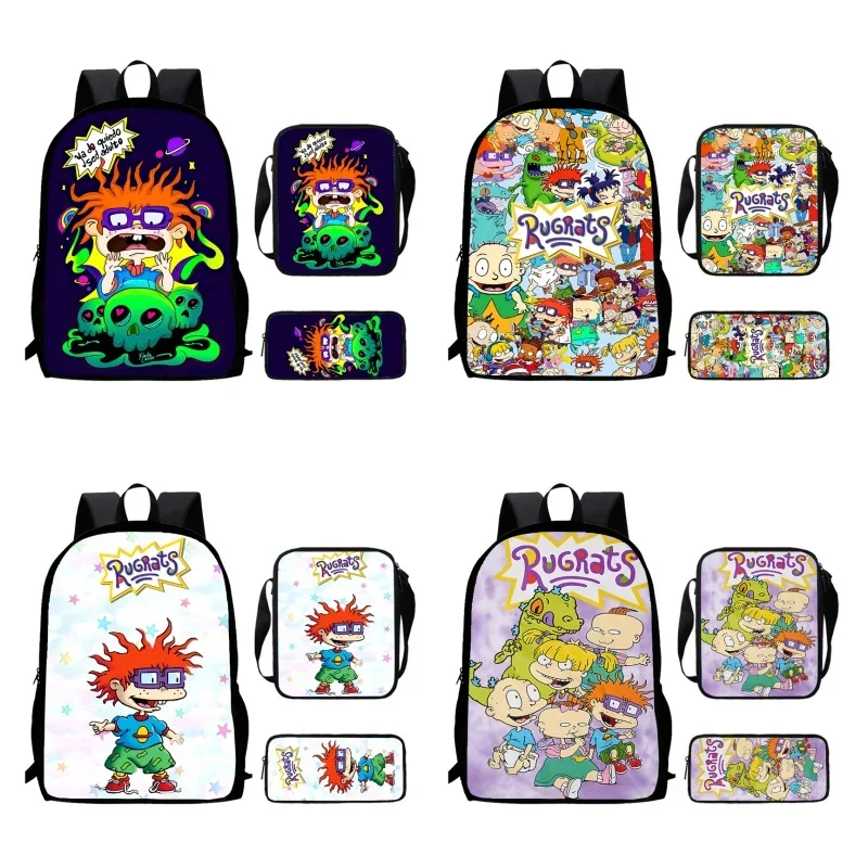 Cartoon R-Rugrats Child School Backpack With Shoulder Bags Pencil Bags For Kindergarten,Light Weight School Bags For Boys Girls