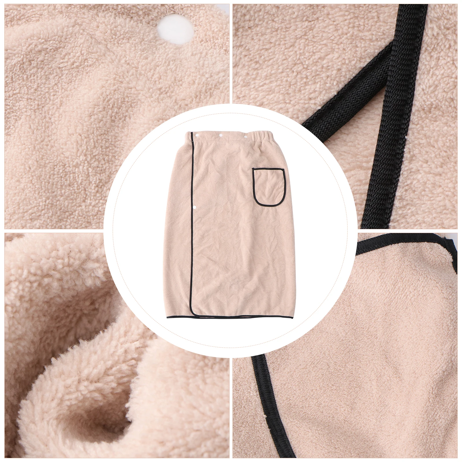 

Men Bath Towel Coral Fleece Wearable Bath Skirt Elastic Waist Brown Absorbent Gym Spa Travel Beach Household