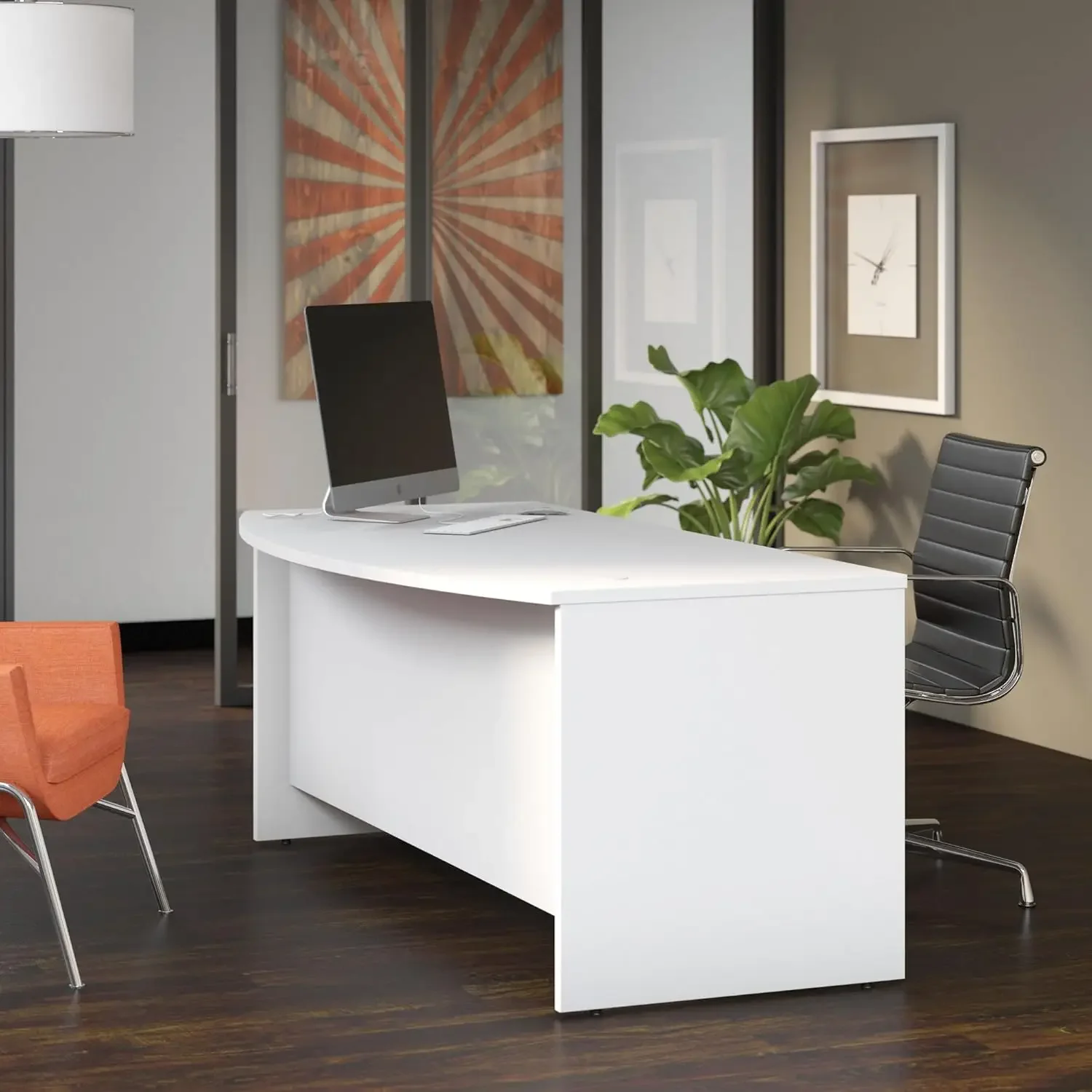 Studio C 72W x 36D Bow Front Desk in White, Computer Table for Home or Professional Office