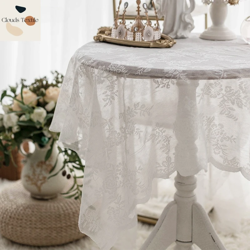 

French Hollow White Lace American Rustic Scandinavian Rectangular Tablecloth Non-slip Transparent Tablecloth Tablecloths