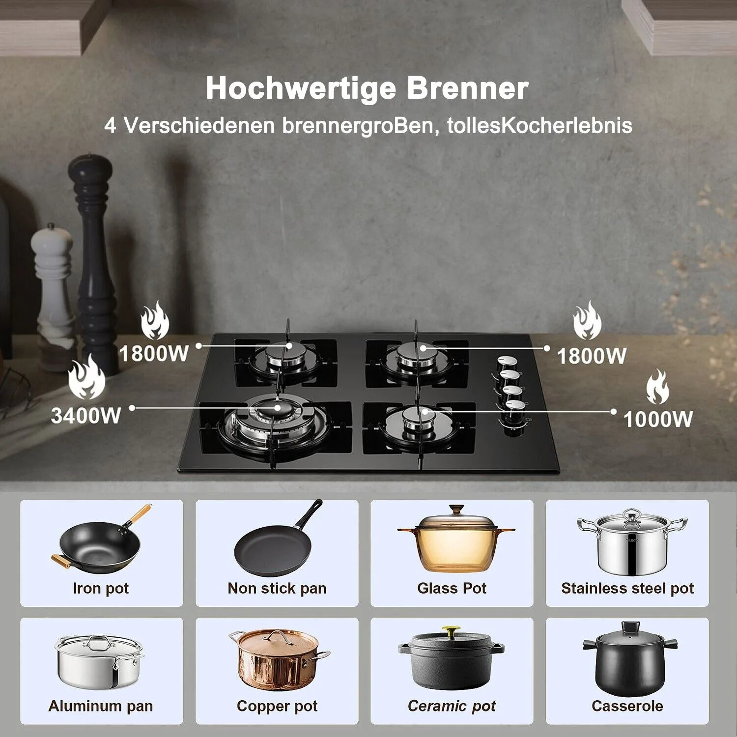 TopStrong 4 شعلة 60 سم زجاج سيراميك مدمج موقد غاز البروبان الطبيعي #5