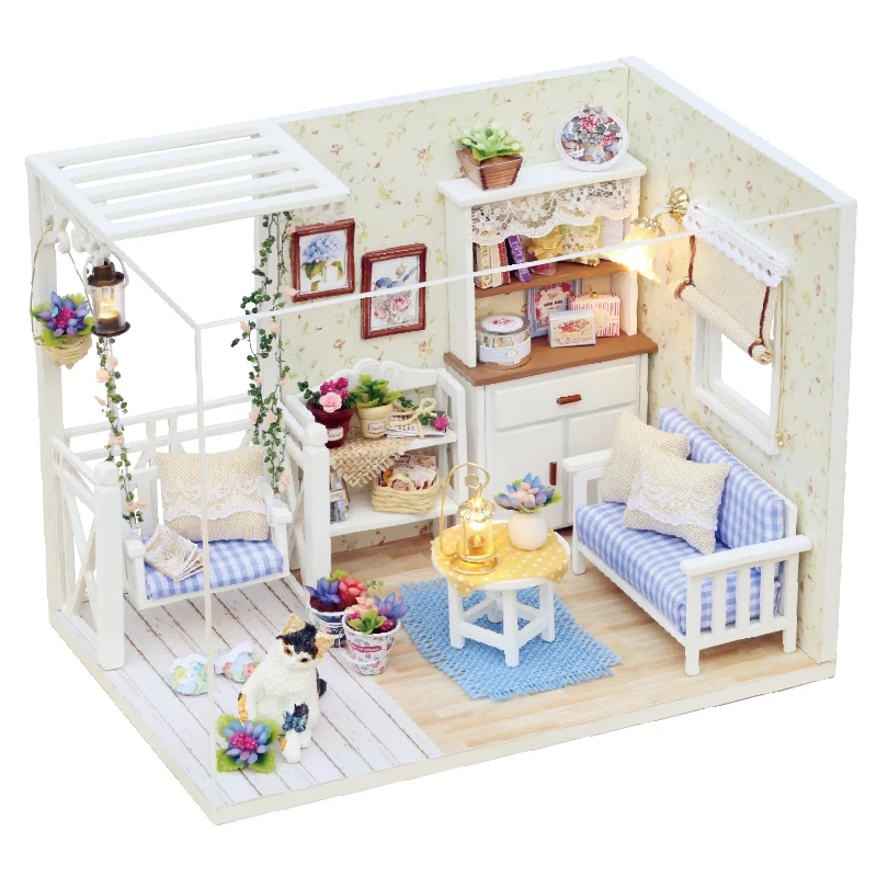 Cutebee DIY House Miniature Kit Wooden Miniature Doll Houses With Furniture LED Lights for Children Birthday Gift