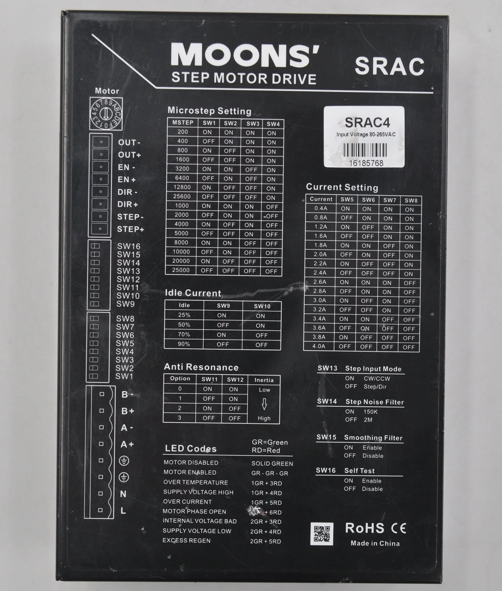 

SRAC4 MOONS Mingzhi Original Disassemble Two-phase AC Stepper Motor Driver