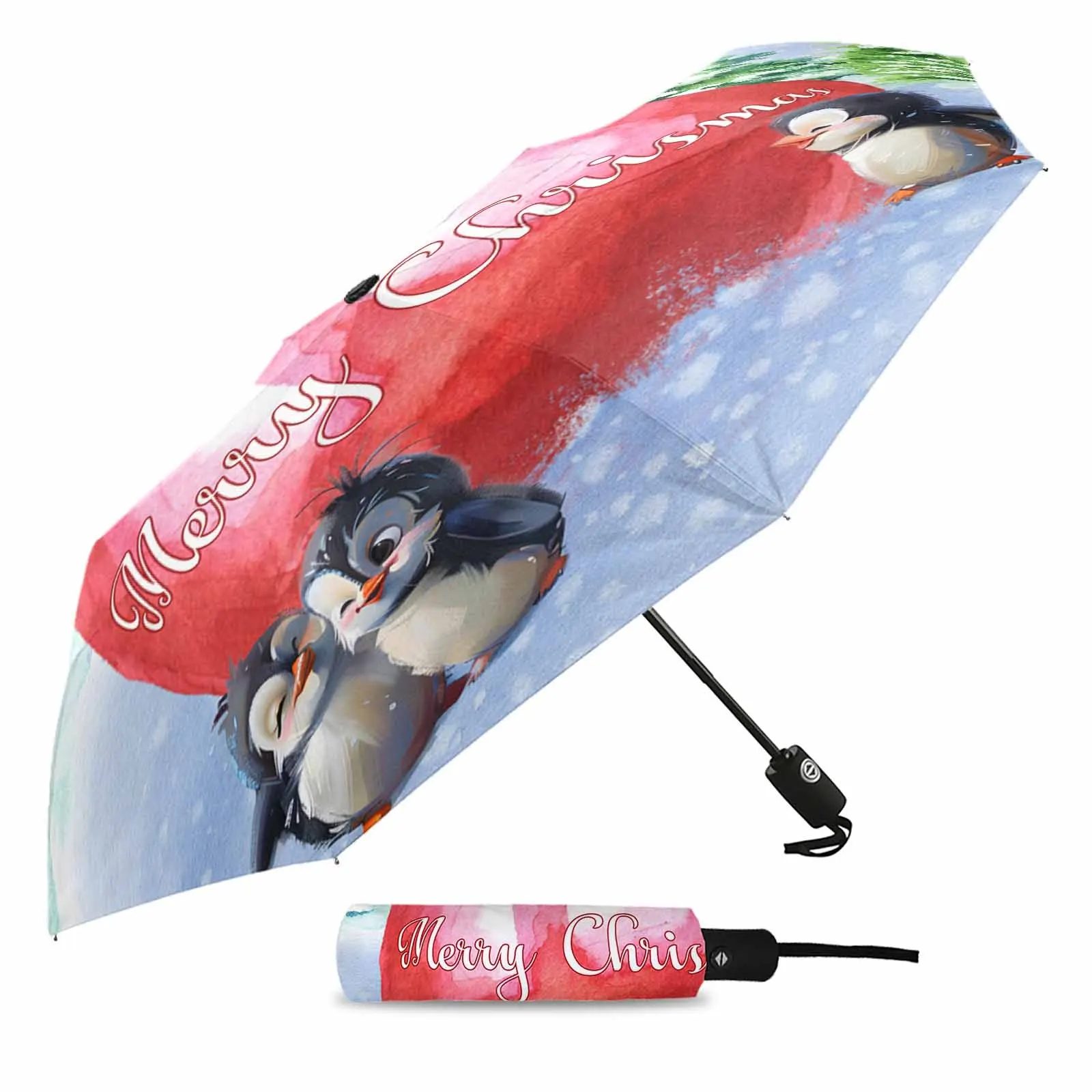 Christmas Forest Lantern Penguin Cartoon Fully-automatic Umbrella for Outdoor Adults Umbrella Foldable Eight Strand Umbrella