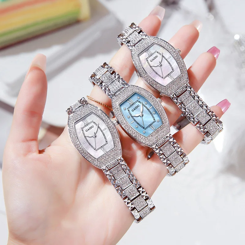 

Лучший бренд, роскошные женские часы в форме алмазной бочки для вина, модные водонепроницаемые кварцевые часы со стальной полосой, вечерние часы, подарок