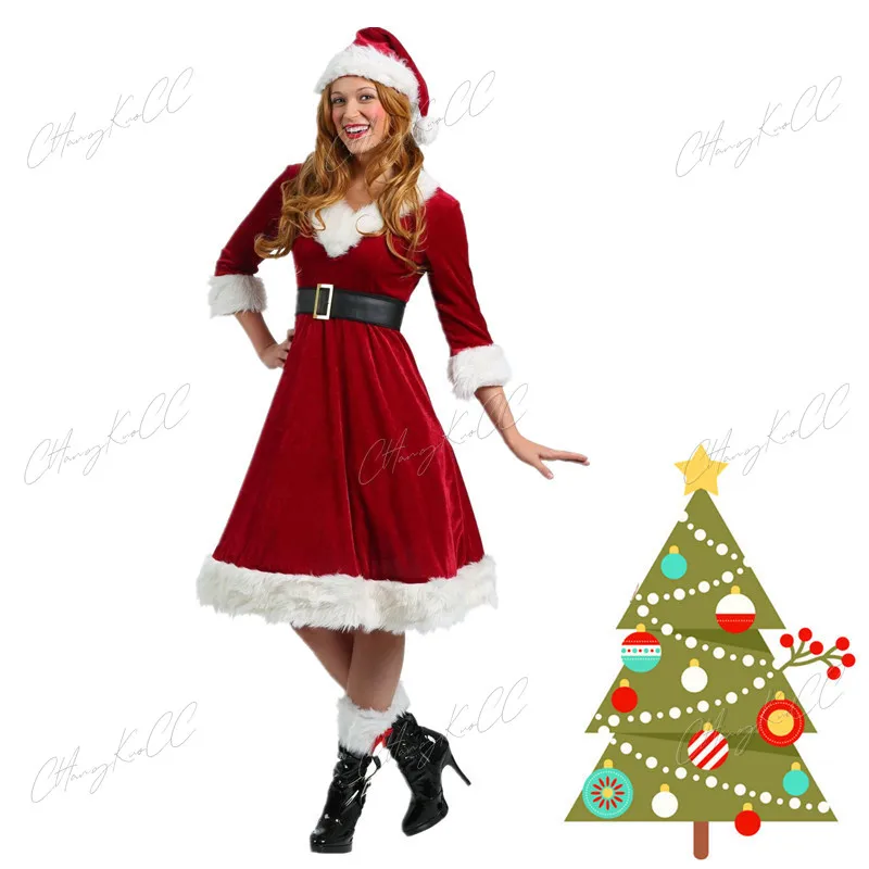 Vestido Rojo de Navidad para mujer, traje Sexy de Papá Noel, accesorios incluidos, Invierno