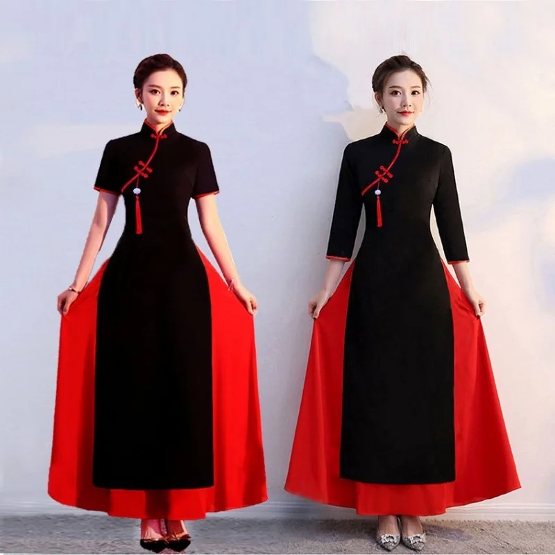 

Summer Vietnam Traditional Dress Women Ao Dai Cheongsam Elegant Banquet Evening Dance Clothes