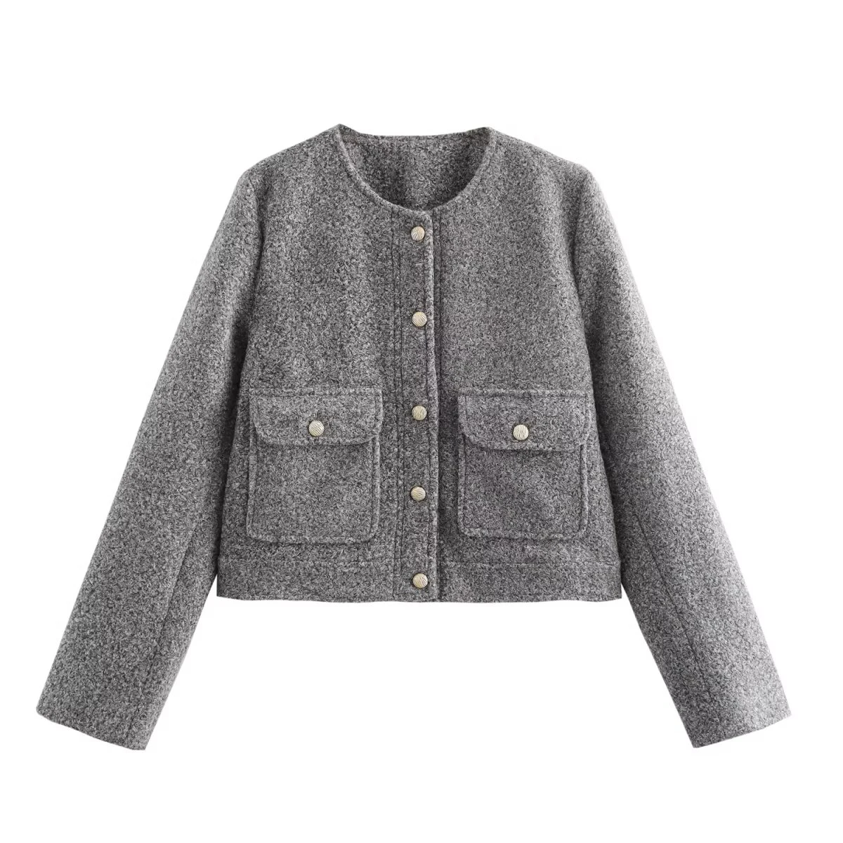 Europäischer und amerikanischer Stil 2025, neues Produkt für Damen, vielseitige, mit Goldknöpfen verzierte Perlenlederjacke