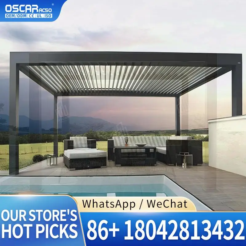 Motorised Outdoor Aluminium Louvre Pergola New Design Waterproof Garden Gazebo for Backyard Patio Balcony pergola