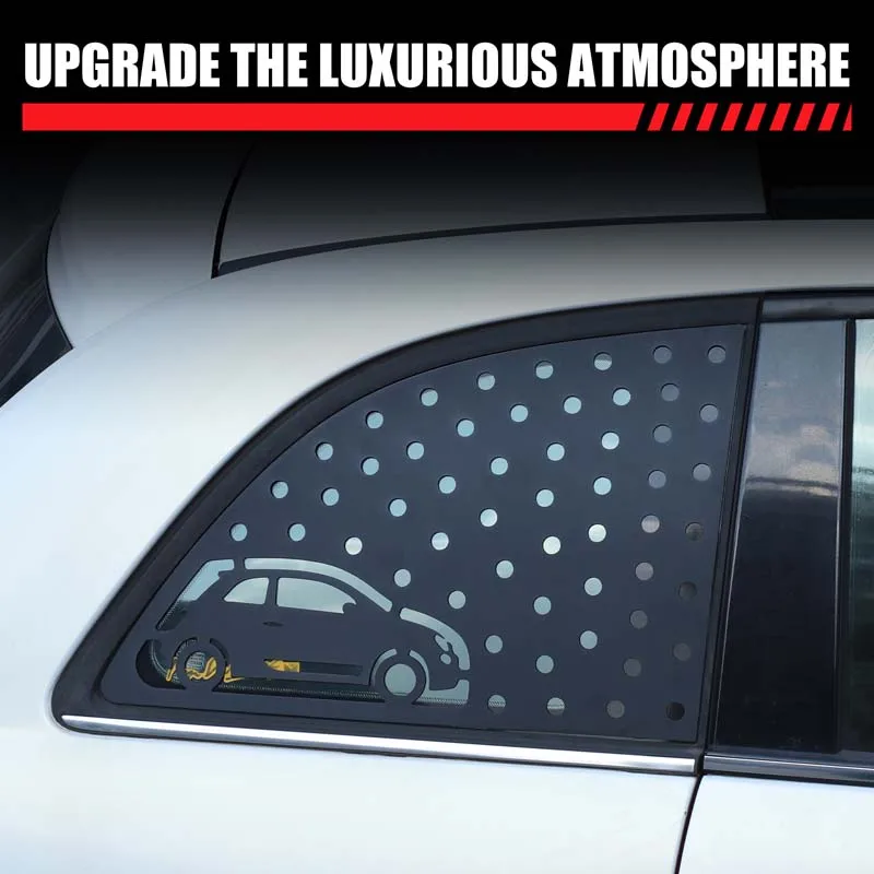 For Fiat 500 2007-2025 Aluminum Alloy Black Car Rear Triangular Glass Window Honeycomb Decorative Panel Sticker Accessories