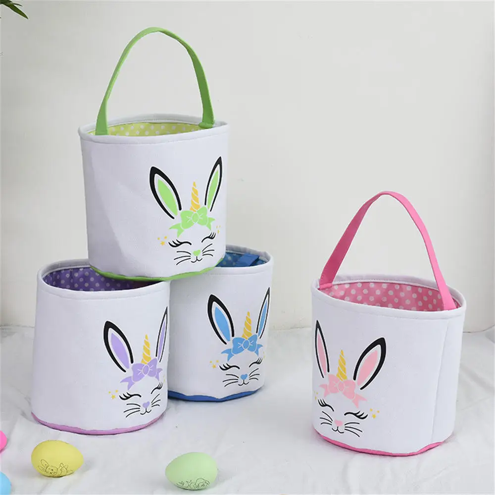 Easter Rabbit Basket Reusable Cotton Bucket Bag Kids Candy Choolate Wrap Bag Gift Bag For Easter Egg Handbag Easter Decoration