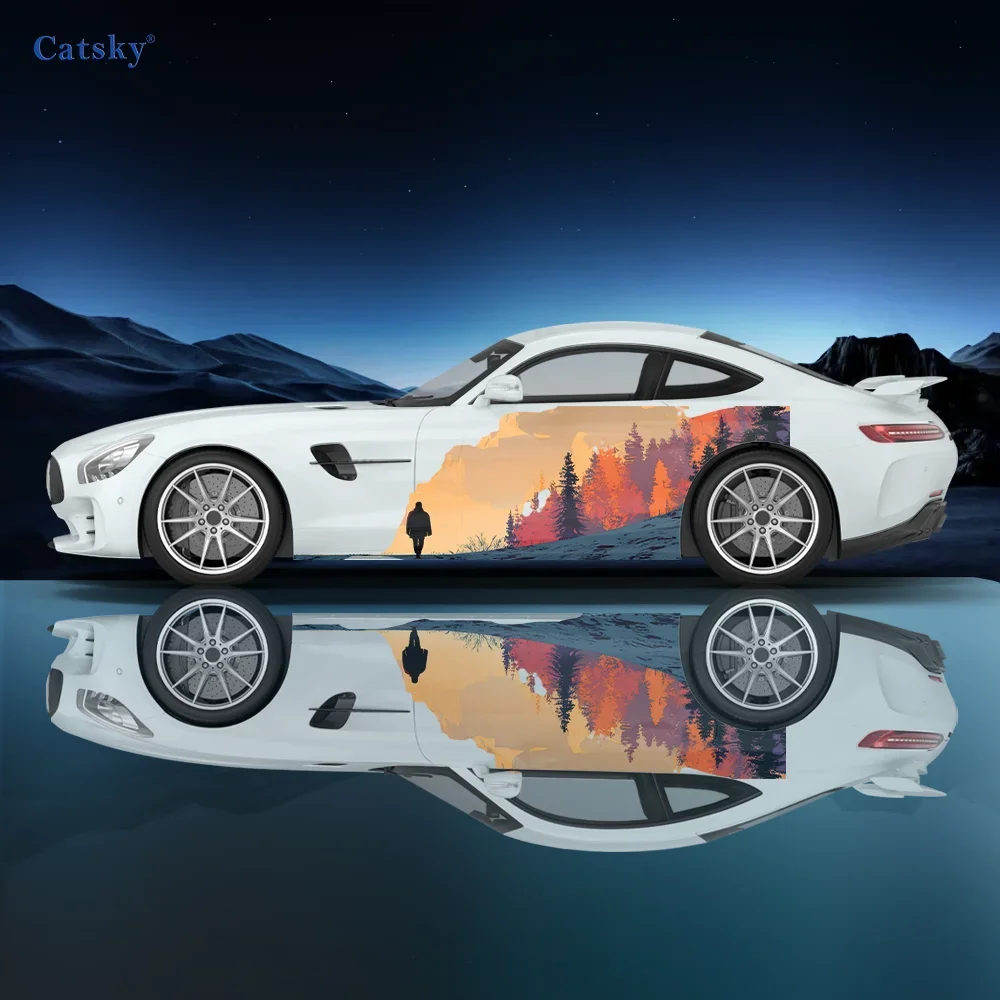 Magnificent Mountain Tree Car Vinyl Wraps Decal Self-adhesive PVC Sticker Suitable for Trucks SUV Decor Auto Accessories Gift
