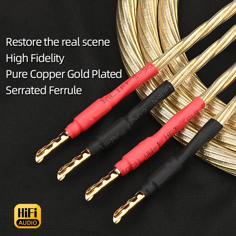 ATAUDIO HiFi Speaker Cable High-end 8N OCC Pure Silver Gold Odin Speaker Wire with Banana Y Plug for Amplifier Speaker Wire