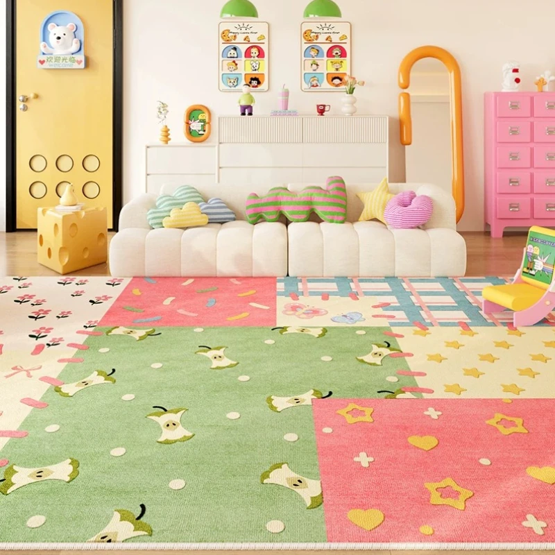 Dopamine Color Carpets for Living Room Cream Style Bedroom Decor Carpet Splicing Color Blocks Art Rug Soft Home Plush Floor Mat