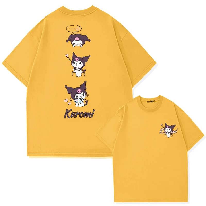 

Новая летняя детская футболка 2026 года с милым принтом Куроми, модная брендовая одежда для родителей и детей, круглый вырез, чистый хлопок, короткий рукав