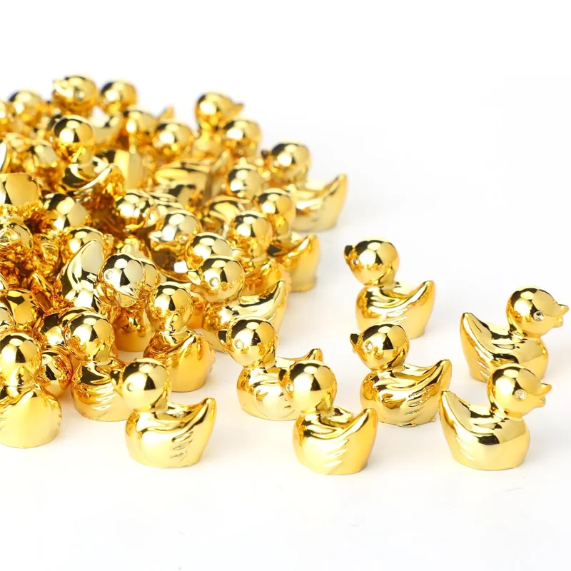 10pcs Mini Golden Color Duck Figurines, Tiny Resin Animal Miniatures for DIY Craft Micro Landscape Home Potted Plants Decoration