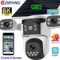 8K 15MP 4G Solar Camera wIreless Three Lens Three Screen CCTV Security Protection PIR Solar Cam External WiFi IP Camera Outdoor