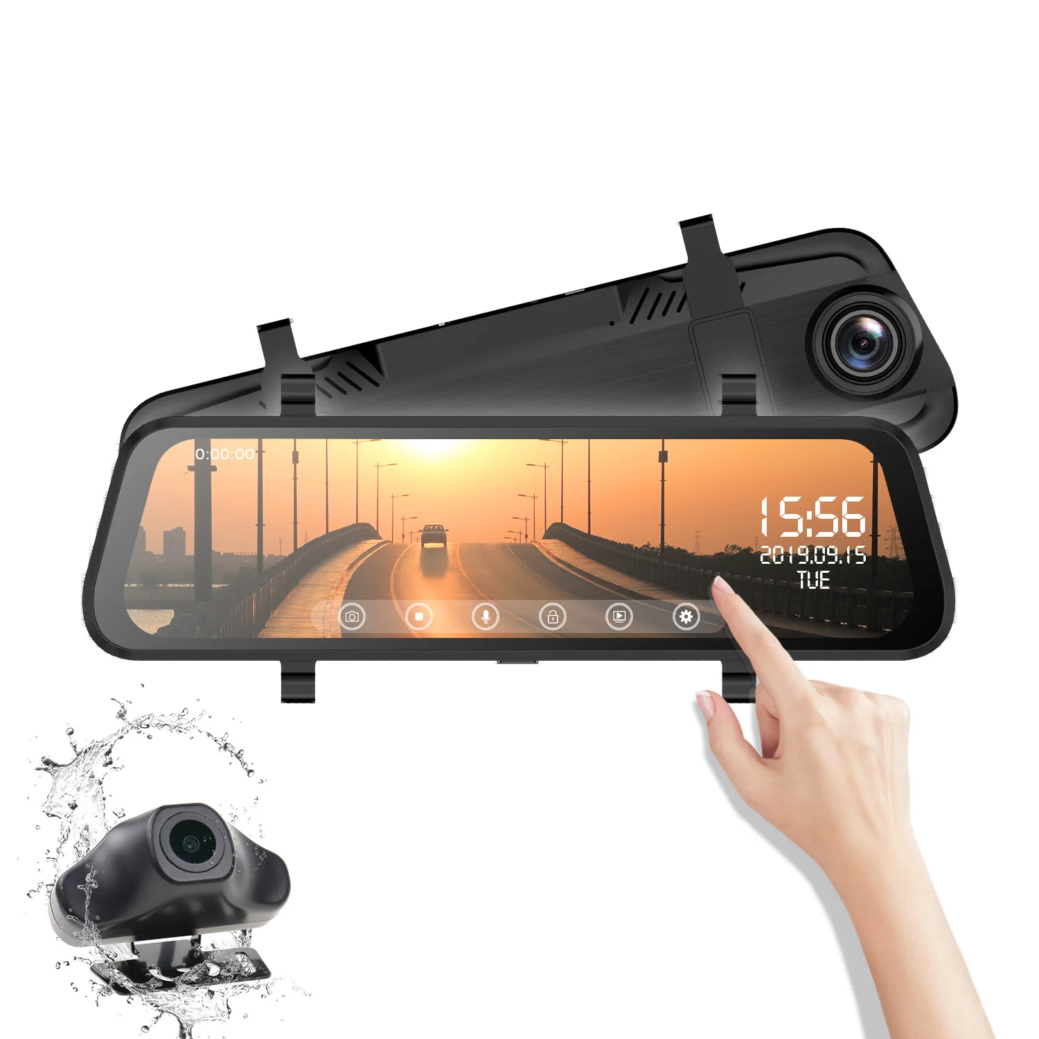 Car Accessories of Dual 1080P Camera 9.66 In 2.5D Advanced Anti-glare High Transmittance Glass Touch Screen For Generation Car