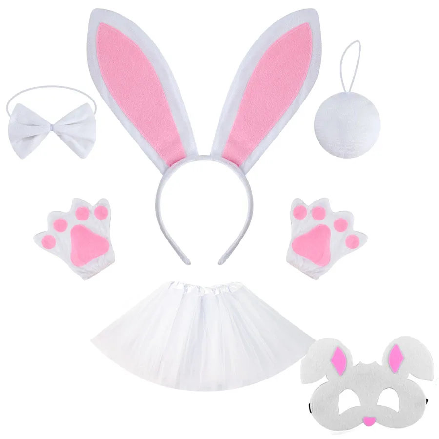 

Bunny Costume for Adult Children Girls Rabbit Ears Headband Bowtie Skirt Tutu Tail Accessories Birthday Party Halloween