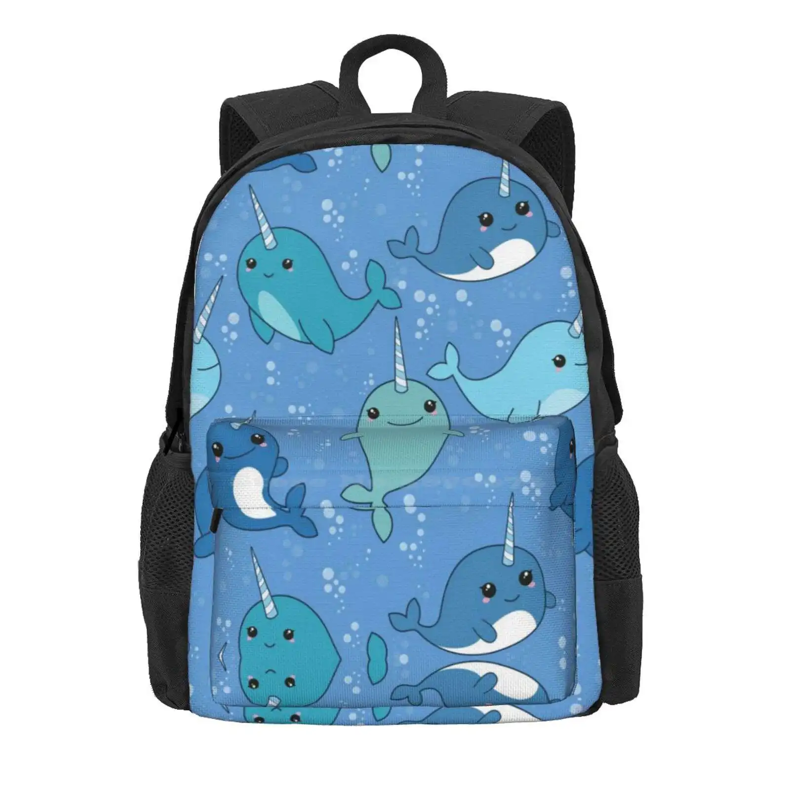 Narwhal Pattern Hot Sale Schoolbag Backpack Fashion Bags Narwhal Pattern Cute Narwhal Kawaii Narwhal Sea Creature Narwhals Sea