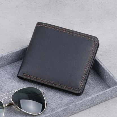 PU Leather Minimalist Men's Short Wallet Large Capacity Multiple Card Slots for Work Daily Use Black Coffee