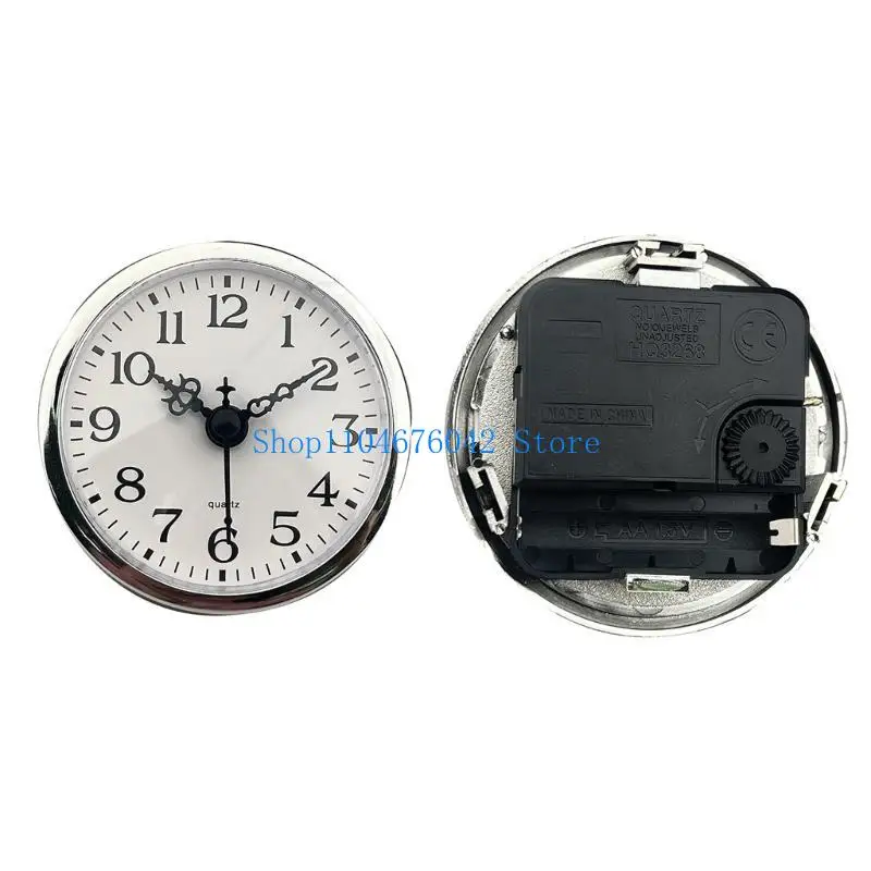 652F 80mm Quartzs Clock Insert Arabic Numerals White Dials Silver Trim Clock Face