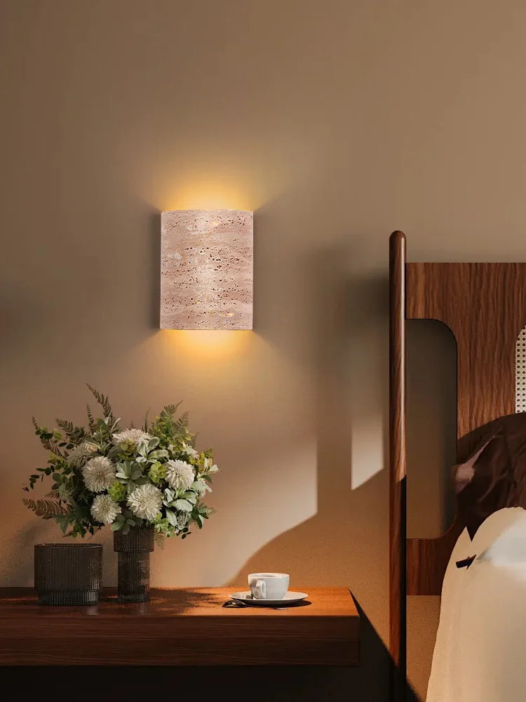 Wabi Sabi Gele Travertijn Wandlamp Natuurlijke Steen Waterdichte LED voor Slaapkamer Binnenplaats Buiten Huisdecoratie Wandlamp - afbeelding 2