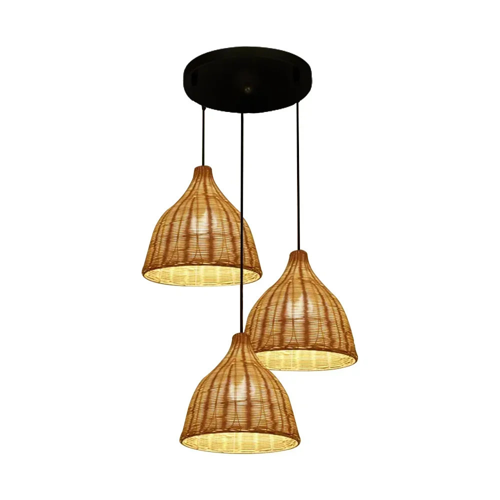 Rattan Pendant Light 3 Heads Pendant Light Handmade Wicker Hanging Rattan Lamps Pendant Light Cover Bamboo Weaving Rattan