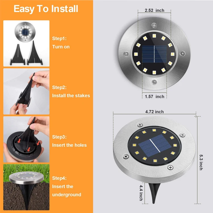 جديد الشمسية حديقة القرص ضوء مقاوم للماء الشمسية في الحديقة سطح السفينة ضوء دافئ أبيض دفن بقعة ضوء في الهواء الطلق الشمسية تحت الأرض LED مصباح