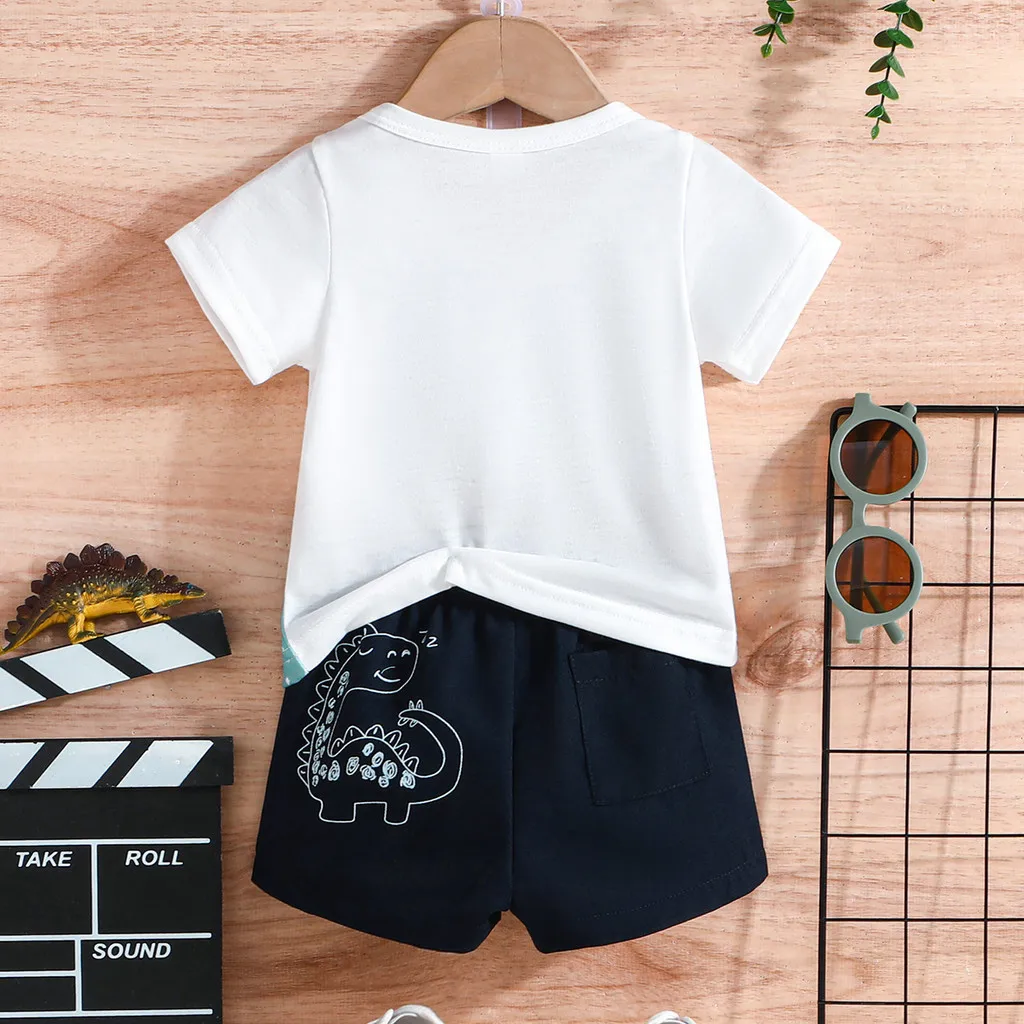 Infant Clothing Set For Kid Boy 3-24 Months Cartoon Dinosaur Short Sleeve tshirt and Shorts Summer Outfit For Newborn Baby Boys